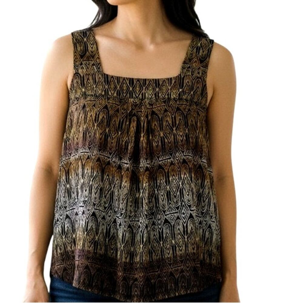 Geometric Print Sleeveless Tank Top PL Brown Black Gold Fall Tones – Rafaella